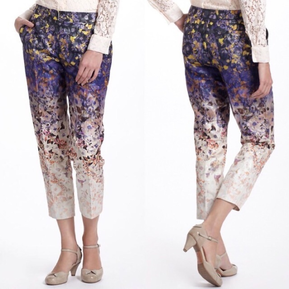 Anthropologie Leifsdottir Metallic Floral Pants